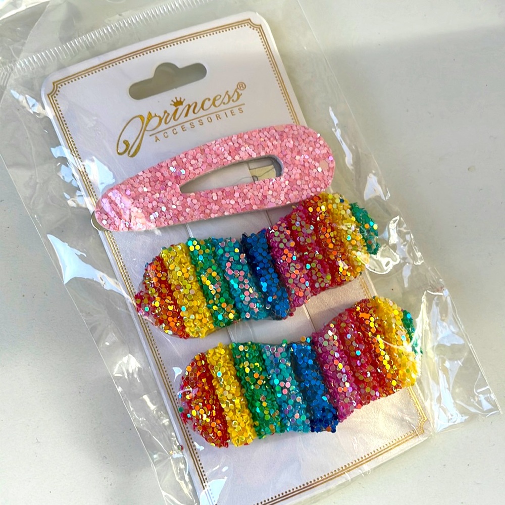 Brand new rainbow and pink hair clips 3pack!!!